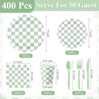 Pickmesh 400 Pcs Sage Green and White Checkered Party Decorations Set Light - Image 3
