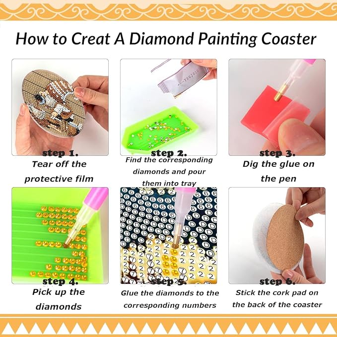 Clendo 8 Pcs 5D Diamond Art Coasters Kits - Image 6
