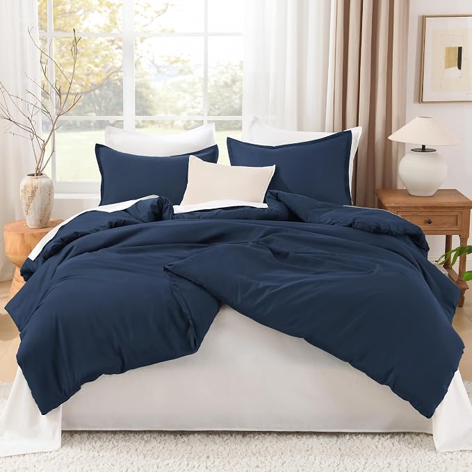 Litanika Navy Blue Comforter King Size, 3 Pieces Lightweight Solid Bedding - Image 3