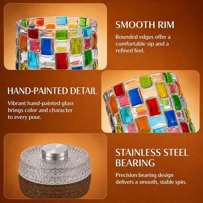Colorful Rotating Whiskey Glasses Set of 2, 9 oz Rocks Glasses - Image 4