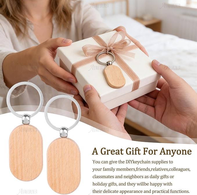 AUEAR, Blank Wooden Key Chain Wood Keychain Key Ring Key Tags Personalized EDC - Image 5