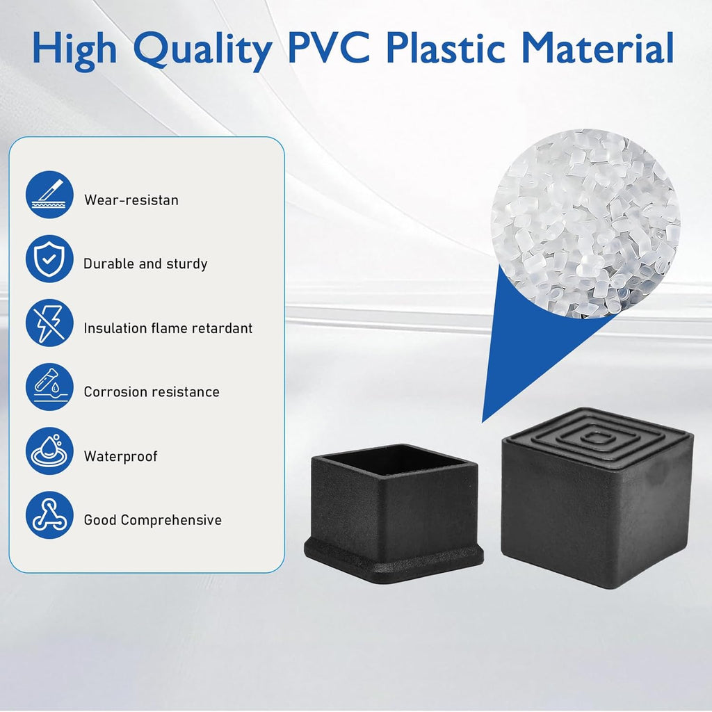 32 Pcs 1" x 1" Square Rubber Chair Leg Caps, PVC Table Leg Covers, Flexible & Anti-Slip Furniture Leg End Caps, Chair Leg Floor Protectors for Bar Stool Leg Patio Indoor, Black