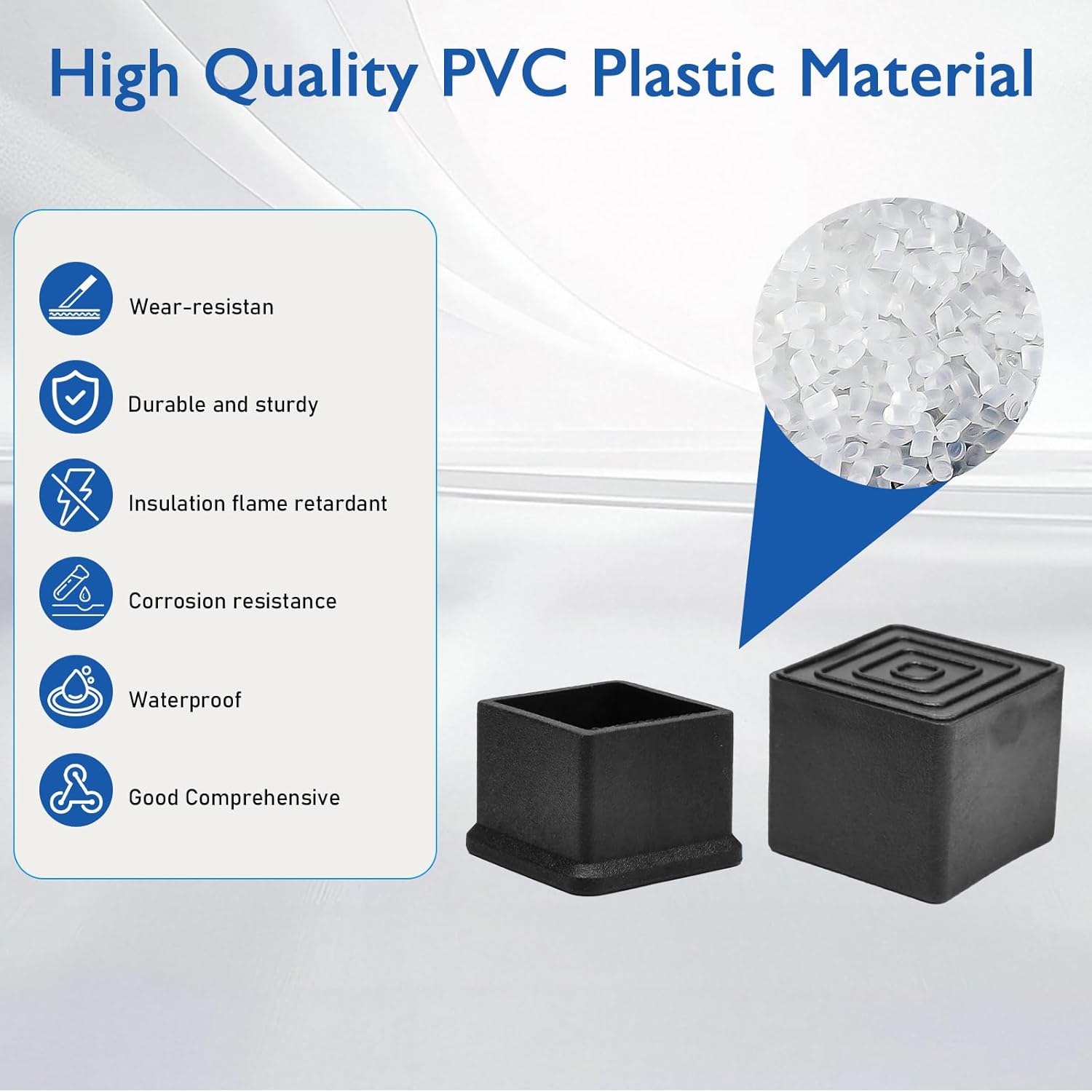 16 Pcs 1-1/2" x 1-1/2" Square Rubber Chair Leg Caps, PVC Table Leg Covers, Flexible & Anti-Slip Furniture Leg End Caps, Chair Leg Floor Protectors for Bar Stool Leg Patio Indoor, Black