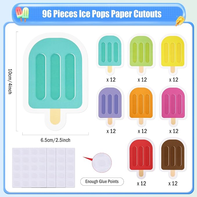MixTeach 96 Pieces Ice Cream Cutouts Ice Pops Paper Cutouts Summer Bulletin - Image 2