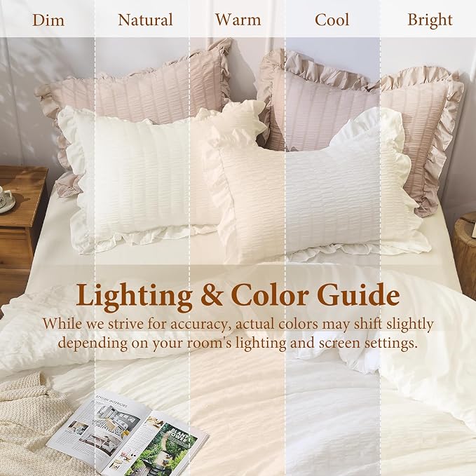 JOLLYVOGUE Ivory King Comforter Set, 3 Pieces Seersucker Comforters King Size - Image 8