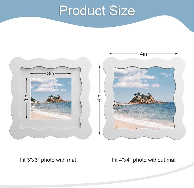 4x4 Picture Frame with Mat for 3x3, Wavy Edge Wooden Real Glass Photo Frame for - Image 3