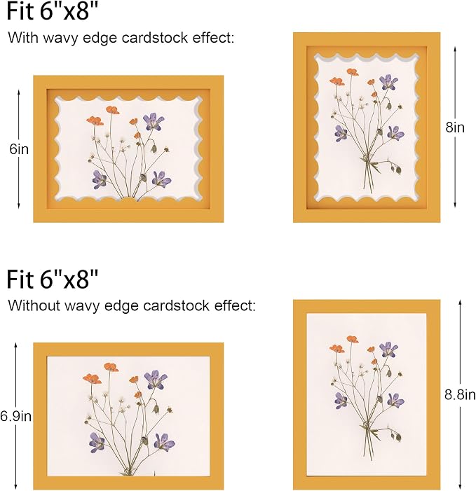 6x8 Picture Frame with Wavy Mat, Wooden Real Glass 6 x 8 Photo Frame - Image 4