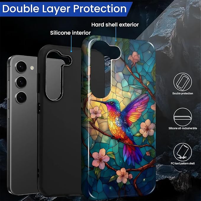 for Samsung Galaxy S23 Plus Case, Stained Glass Hummingbird Pattern Glossy 2 in - Image 3