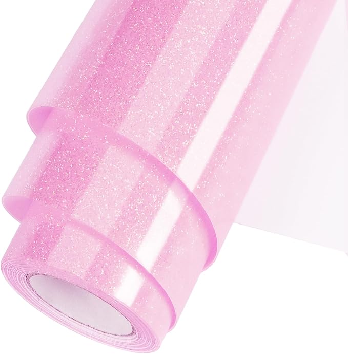Pink Glitter HTV Heat Transfer Vinyl Roll 12inch x 10 ft by WOOGLITTER