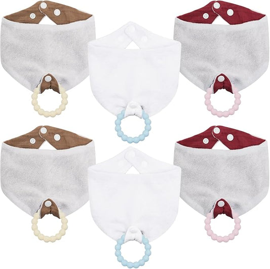 Baby Bandana Bibs & Teethers 6-Pack, 100% Organic Cotton, Super Absorbent & Soft, Unisex for Daily Use & Teething Relief.