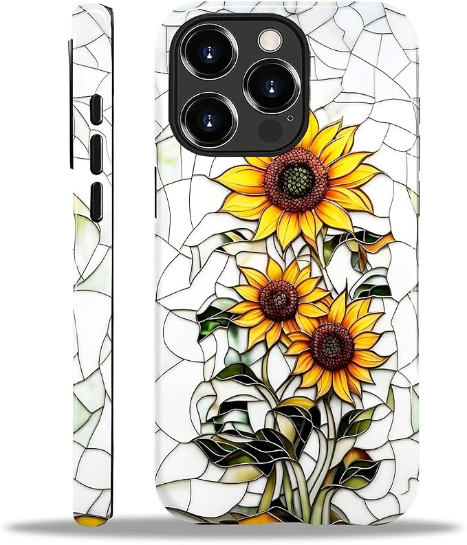 ZHEGAILIAN Case for iPhone 13 Pro Max, Sunflower Faux Stained Glass Effect by Home