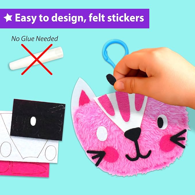 KRAFUN Animal Keyring Charm Sewing Kit Age 6+ | 5 Projects | 5 stuffed animal - Image 4
