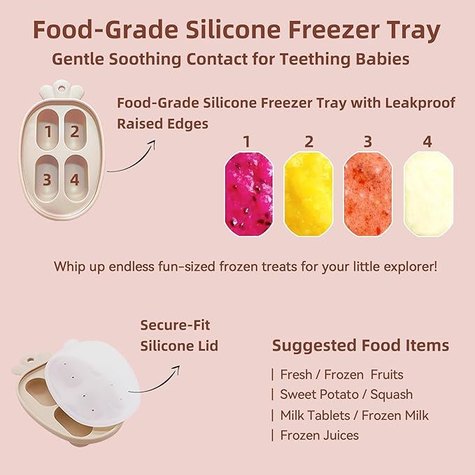 4 Pack Stylish Anti-Drop Fruit Pacifier Feeder, Breastmilk Popsicle Molds for Teething with Lids, Teether Pacifier, The Perfect Food Feeder, Silicone Feeder Teethers, Baby Teether, Baby Fruit Feeder