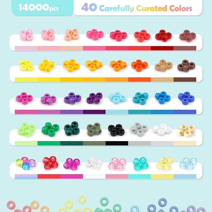 14000Pcs Pony Beads Kit, 40 Colors Rave Kandi Beads - Image 4