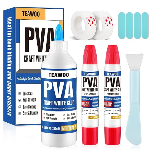 TEAWOO Book Repair Kit, 8.5 Oz + 2×1.35 Oz Acid-Free PVA Adhesive | Binding by TEAWOO