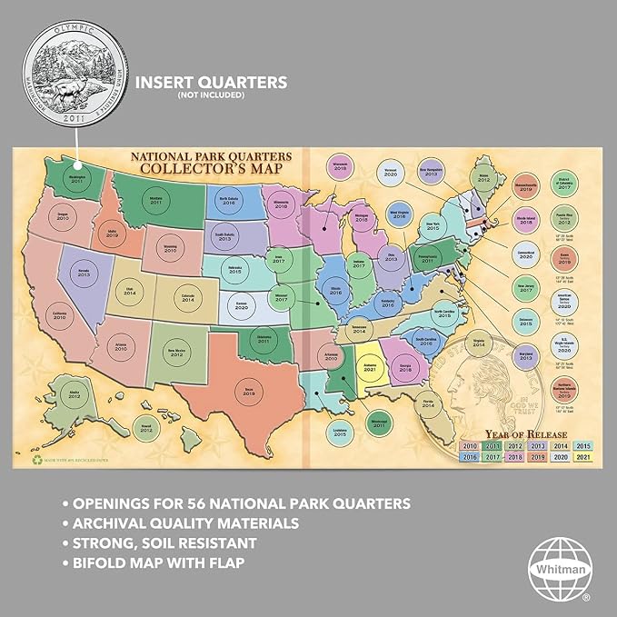 Whitman Coin Collector’s Board Coin Map US National Parks Quarter Series 2010 – - Image 2