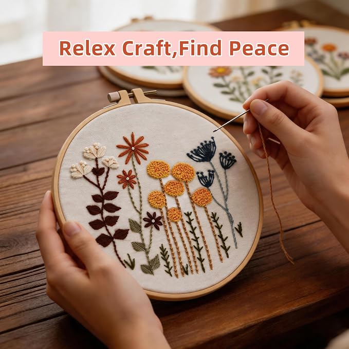 Herdiese Embroidery Kit for Beginners & Adults, 3 Floral Patterns & Hoop | - Image 4