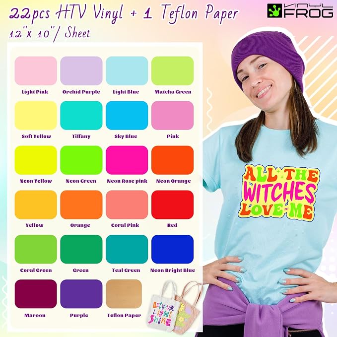 VINYL FROG Heat Transfer Vinyl Bundle 22 Pack Multicolored HTV Vinyl Sheets - Image 2