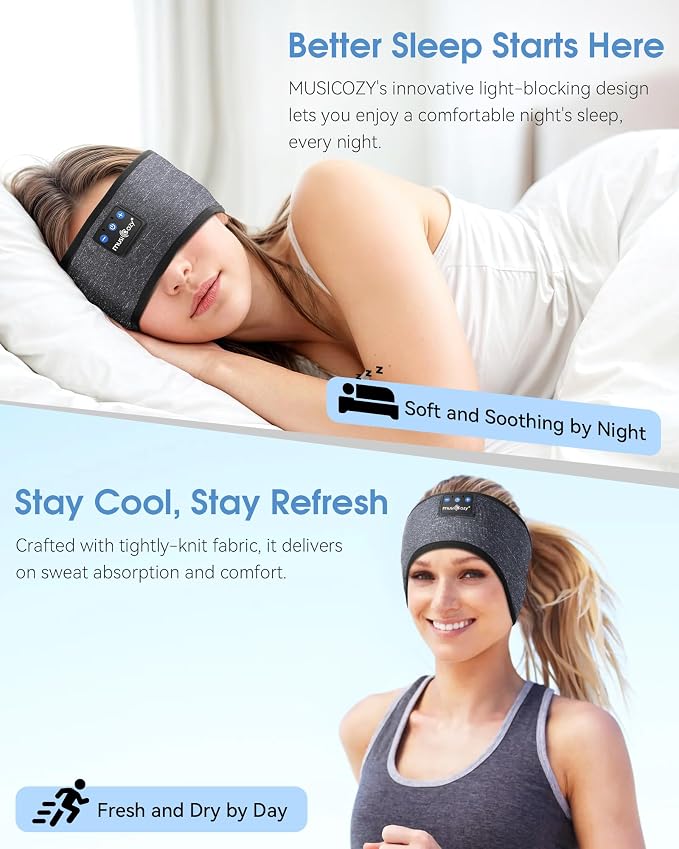 MUSICOZY Sleep Headphones Bluetooth 5.4 Headband Headphones, Wireless Earphones - Image 2