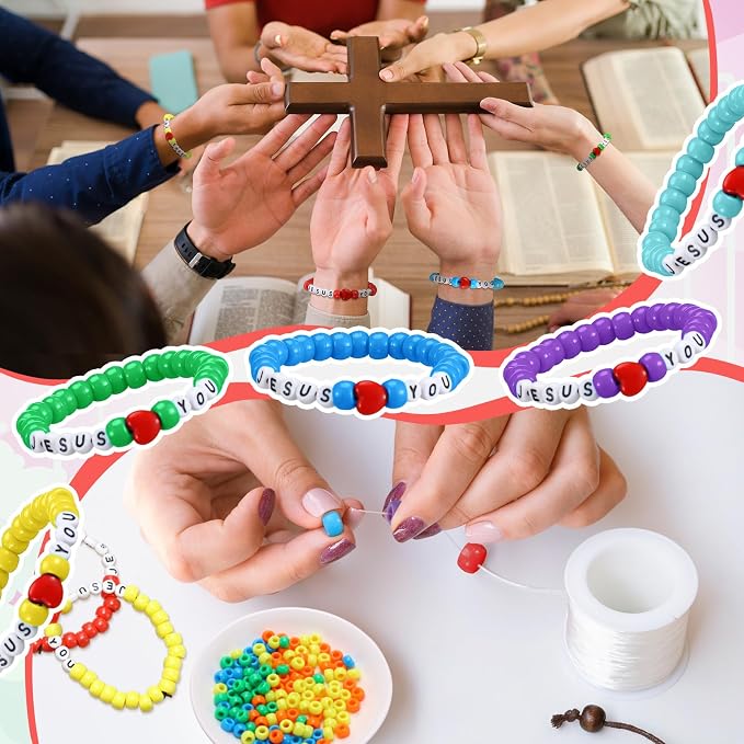 Ferreve 35 Sets Rainbow Religious Bead Wristband Craft Kit Jesus Love You Faith - Image 4