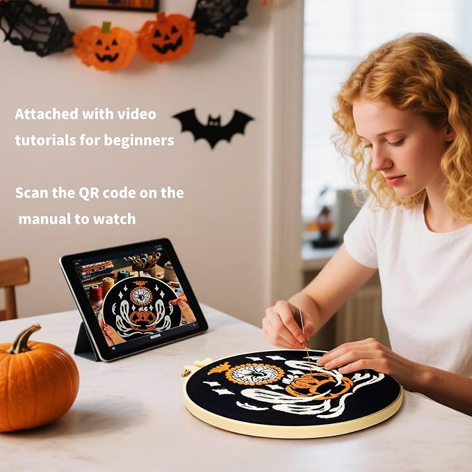 Halloween Embroidery Kits for Beginners Adults, Ghost Embroidery Starter Kits - Image 3