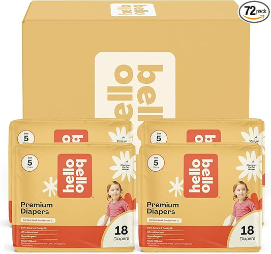 Hello Bello Diapers, Size 5 (27 lbs) Wild Cats, 72 Count Value Pack of Premium Disposable Baby Diapers, Hypoallergenic with Soft, Cloth-Like Feel