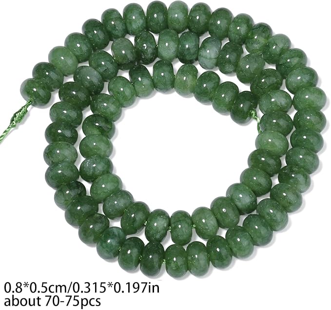 Songxi 5x8mm Natural Green Colored Jade Stone Rondelle Beads, Gemstone - Image 2