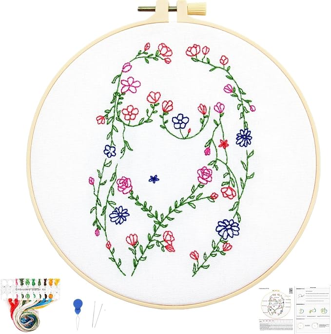 Woman Flowers Embroidery Kits for Beginners Adults, Floral Hand Embroidery by Unknown
