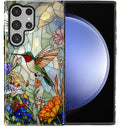 for Samsung Galaxy S24 Ultra Case, Hummingbird Wildflower Stained Glass Pattern by Teonvpu