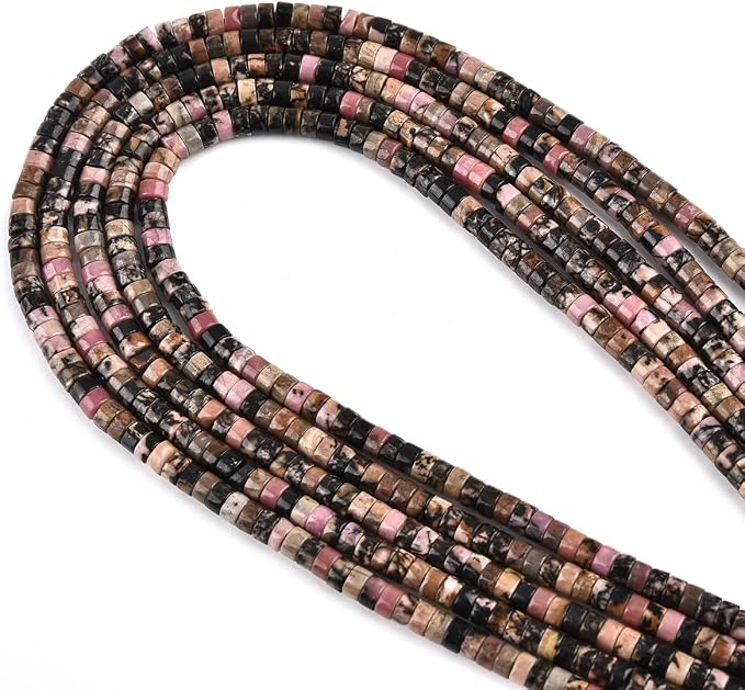 155pcs 4x2mm Natural Black Rhodonite Heishi Disc Rondelle Spacer Stone Semi - Image 2