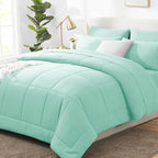 CozyLux Queen Comforter Set Mint Green, 7 Pieces Bed in a Bag, All Season by CozyLux