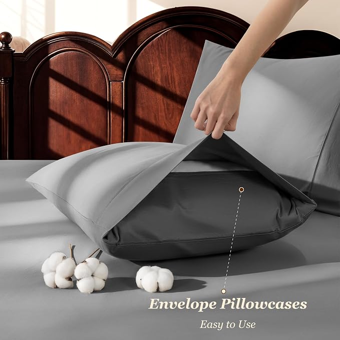 LBRO2M 100% Cotton Sheets Set Deep Pocket 19", 1000 Thread Count California - Image 6