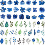 50PCS Blue Watercolor Flower PET Stickers, Waterproof Botanical Stickers - Image 4