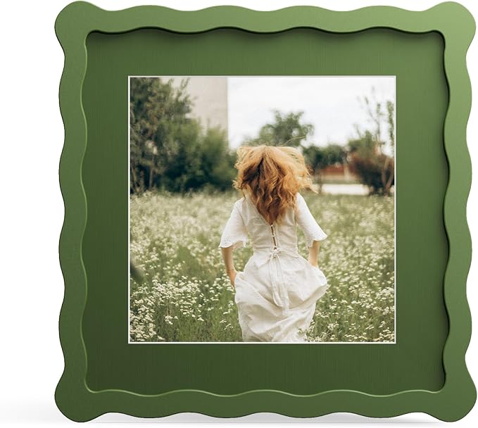 8x8 Picture Frame with Mat for 6x6, Wavy Edge Wooden Real Glass Photo Frame for by THKRLOF