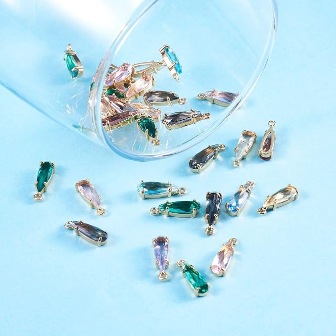 FASHEWELRY 50Pcs Teardrop Faceted Glass Pendants Mixed Colors Crystal Glass - Image 6