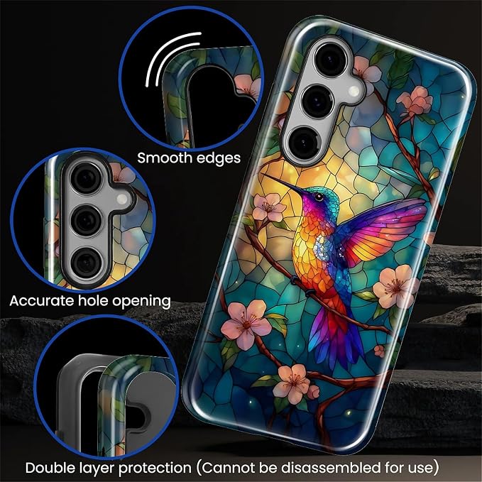 for Samsung Galaxy S24 FE Case, Stained Glass Hummingbird Pattern Glossy 2 in 1 - Image 5