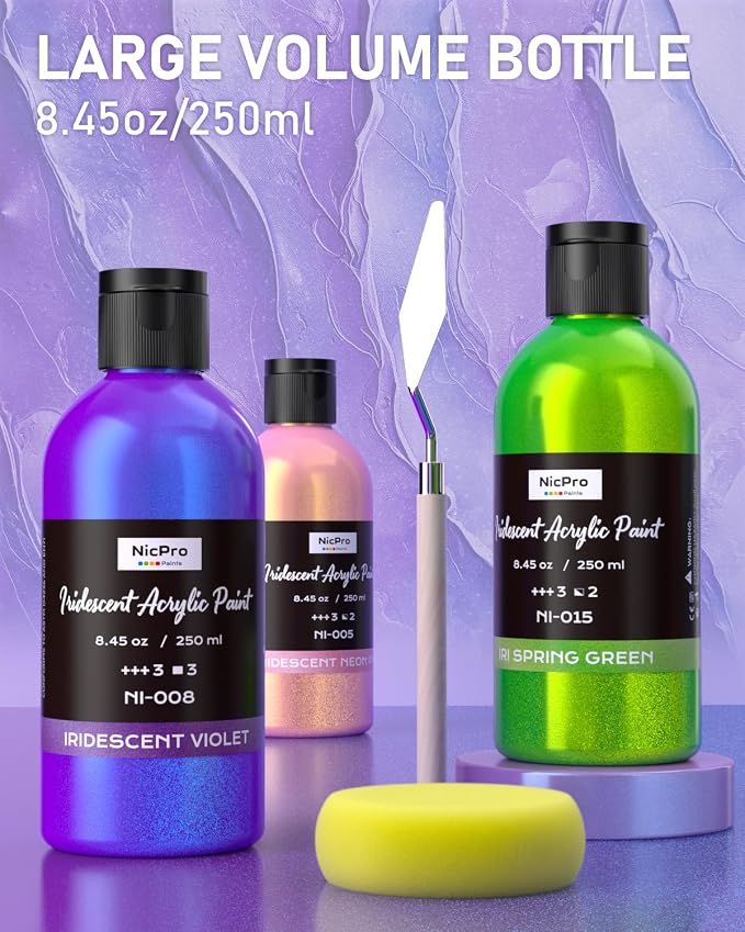 Nicpro 8 Colors Iridescent Acrylic Paint, 8.45oz / 250ml Large Bulk Metallic - Image 6