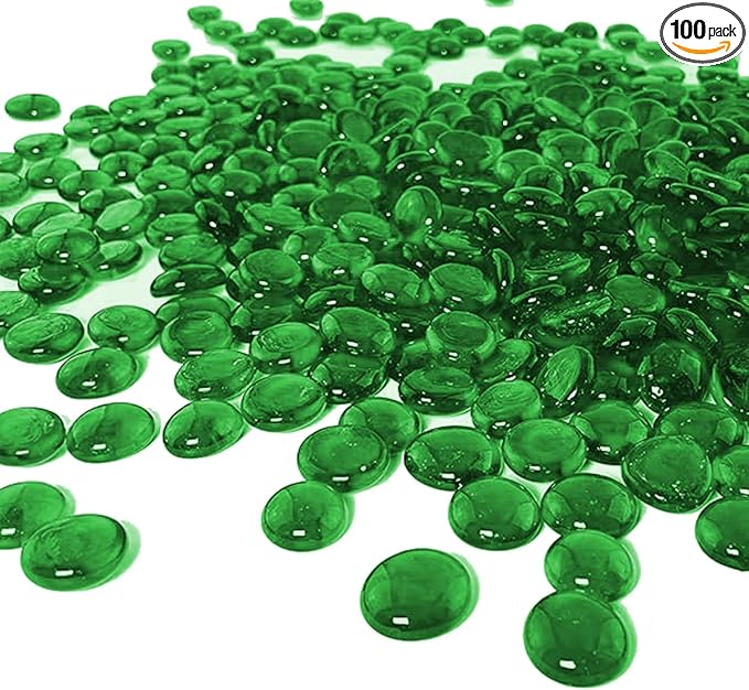 ARSUK Green Glass Pebbles 1lb Bulk Pack – 100pcs Flat Marbles Decorative Glass by ARSUK