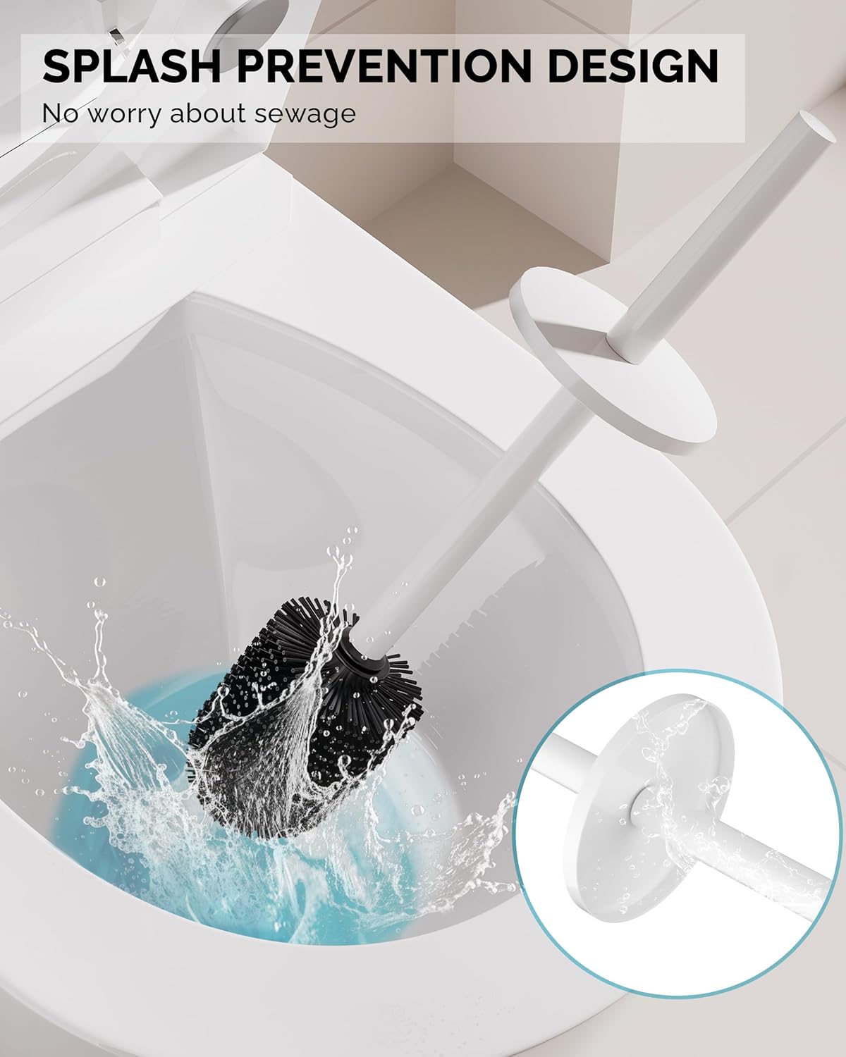 Toilet Brush and Holder Set, 2 Pack Stainless Steel Toilet Bowl Brush with Lid, Rust Proof Toilet Cleaner Brush with Caddy, Durable Bristles, Splash Proof, Ideal for Bathroom（White）