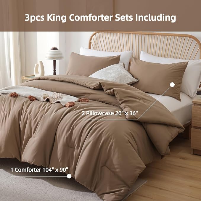 ROSGONIA King Size Comforter Set Dark Khaki - Image 3