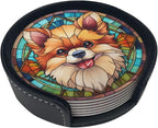 Drink Coaster Set of 6, Pomeranian Dog Mom Lover Gift, Leather Drink Coasters by petloverdoglovercommunity