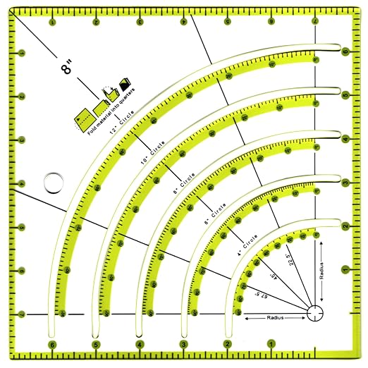 8 Inch Acrylic Quilting Ruler Multifunctional Arcs & Fans Square Quilt Circle by Fbshicung
