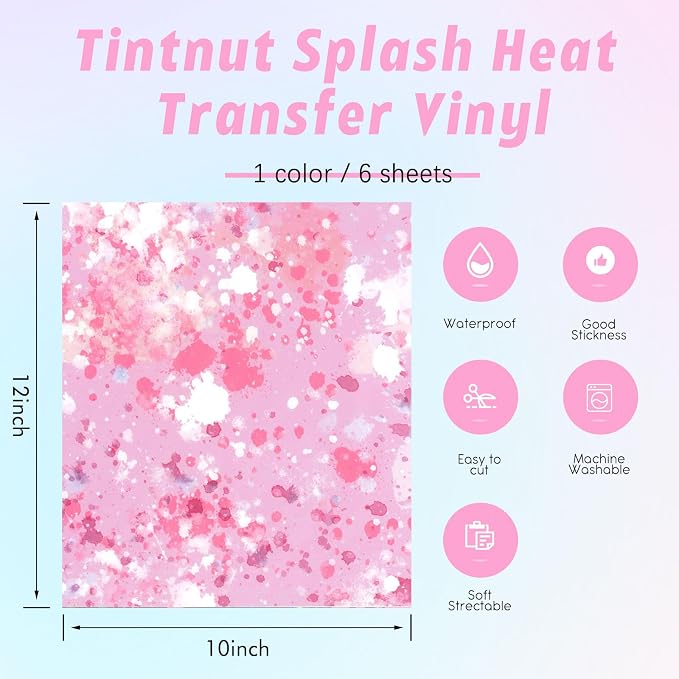 Tintnut Pink White Splash Heat Transfer Vinyl, stretch washable, works - Image 2