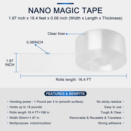 SANKEMU Double-Sided Tape Heavy Duty 16.5 FT x 1.18 in – Clear Removable - Image 2