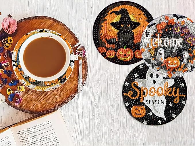 8 PCS Halloween Diamond Art Coasters Kits Diamond Painting Coaster | Diamond - Image 6