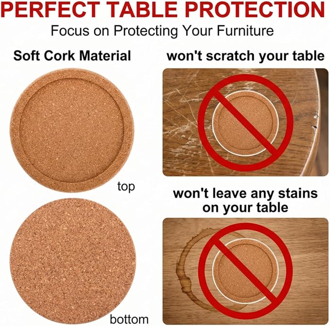 Tebery 20 Pack Round Lip Cork Coasters, 3.9 Inch Absorbent Drink Coaster - Image 4