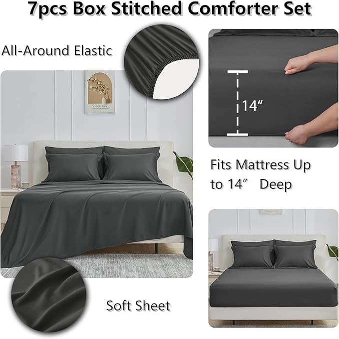 CozyLux King Size Comforter Set Dark Grey - Image 4