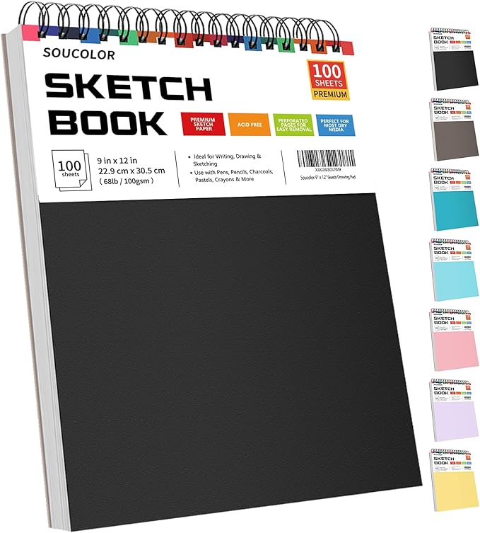 Soucolor Sketch Book 9x12, 100 Sheets, Kids Art Sketchbook by Soucolor