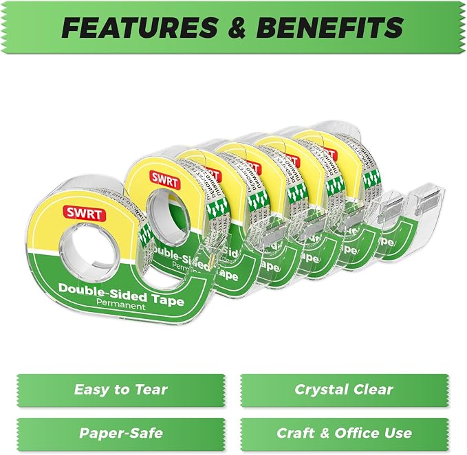 SWRT Double-Sided Tape for Crafts, 1/2 in x 300 in, 6 Pack - Image 3