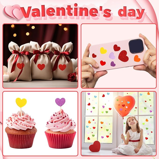 600Pcs Glitter Foam Heart Stickers Valentines Day Love Sticker | 3 Sizes - Image 6
